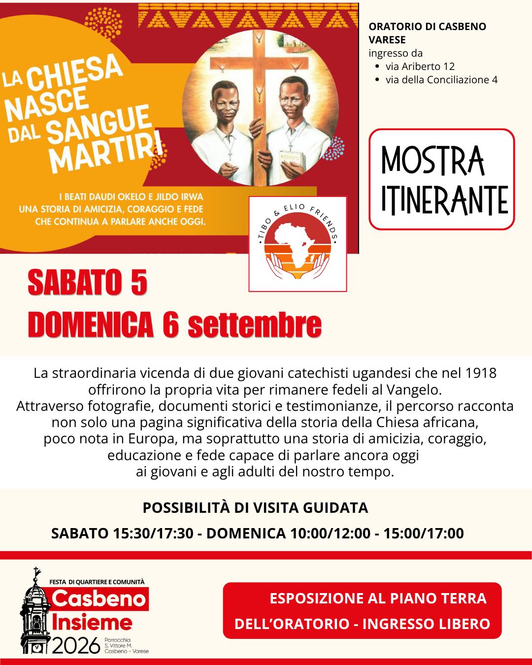 MOSTRA ITINERANTE – La Chiesa nasce dal Sangue dei Martiri – Casbeno 5 e 6 settembre 2026
